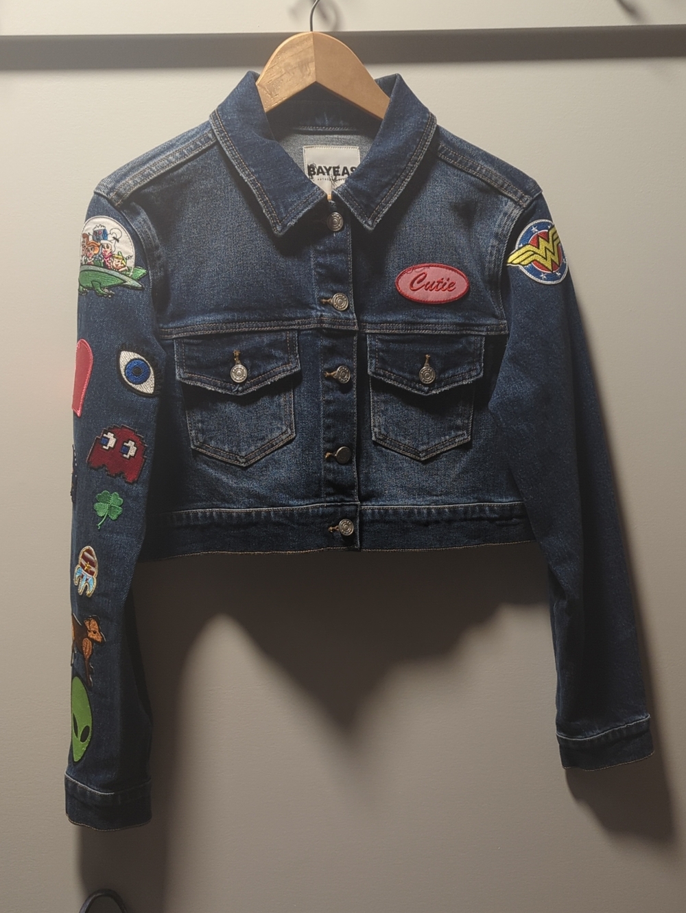 EUC Bayeas Denim Jacket With Patches Size Small